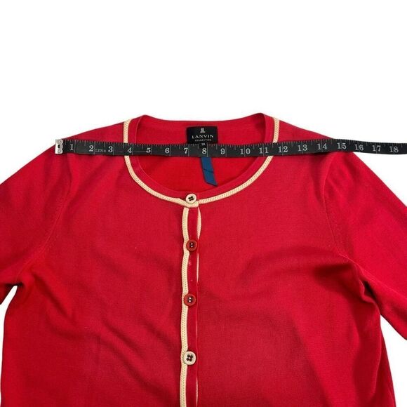 Lanvin Collection Silk Blend Cardigan Sz 6-8 Red Button Front 3/4 Sleeve 38 FR - Picture 10 of 13